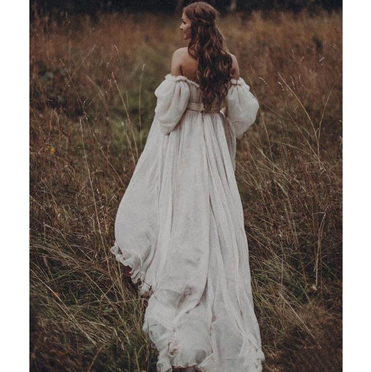 Vestido de novia bohemio con hombros descubiertos, Boda de Princesa, escote en forma de corazón, mangas abullonadas, sin espalda