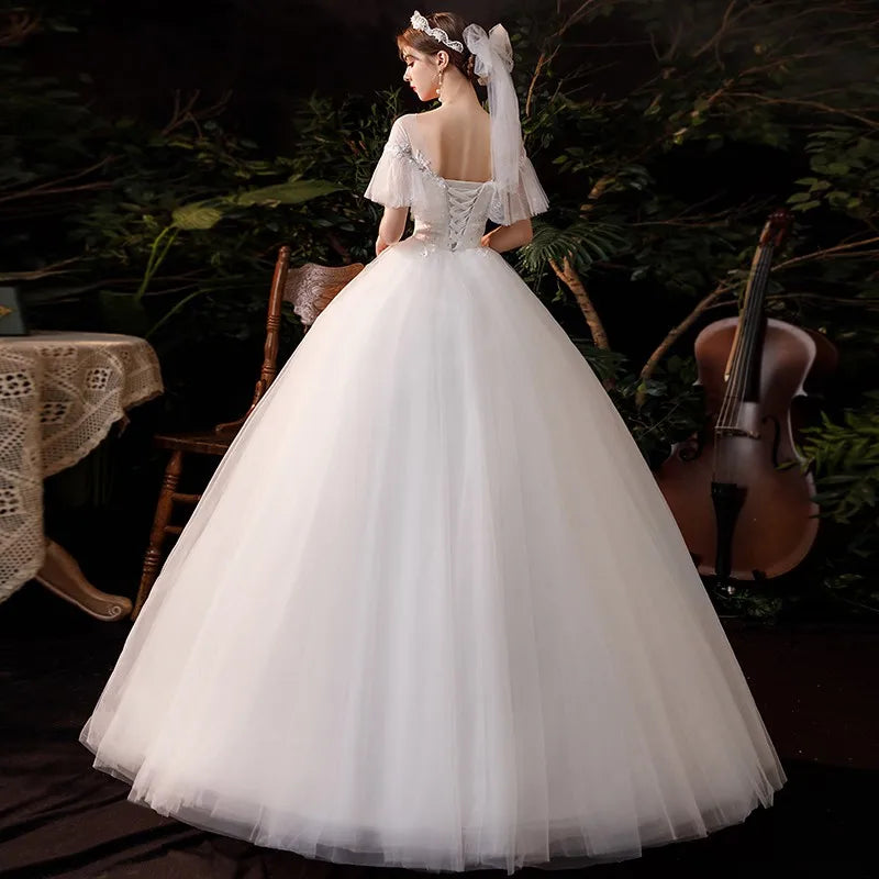 Hochzeitskleid Neues Vestido de Noiva Klassische Spitze Perlenkleid Ballkleid Elegante Flare -Ärmel Prinzessin Luxusrobe de Mariee