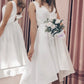 فستان زفاف قصير بسيط مع فيونكة خلفية أنيقة على شكل حرف V بدون أكمام فستان زفاف رداء De Mariee ساحر للشاطئ المدني