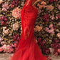 Red See Through Backless Mermaid Prom Dresses 2022 Plus Size Lace Tulle Evening Gowns Sexy robe de soiree abendkleider