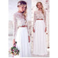 Chiffon Two Piece Wedding Dress Long Sleeves White Ivory Lace Beach Bridal Dress Boho Wedding Gowns plus size