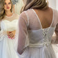 Einfaches kurzes Hochzeitskleid O-Neck Long Sleeve Brautkleid Schnürung Rücken Tüll und Organza Charming Custom Made Robe de Mariee