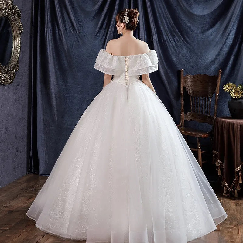 Boot Hals Hochzeitskleid Luxusspitzen Pailletten Ballkleid von der Schulter Prinzessin Vestido de Noiva Plus Size Robe de Mariee