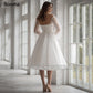 White Dot Tulle Short Wedding Dresses Long Puff Sleeves Bride Dresses Lace Up Strapless Knee-Length A-Line Bridal Gowns