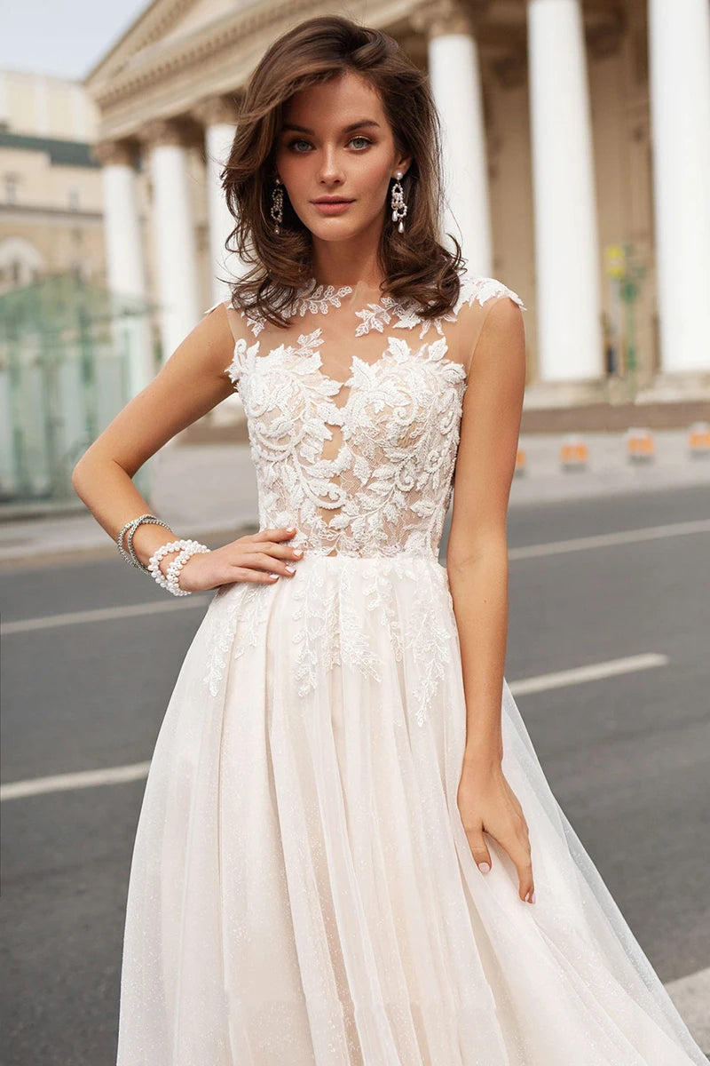 Strand Hochzeitskleid Spitzen Applikationen Button zurück Elfenbein Boch Boho Brautkleid Hochzeitskleider Vestido de noiva