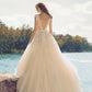 Sheer Tulle Lace Appliques Top A-Line Wedding Dresses Bridal Gowns Sexy Beach V-Shape Back Bride Wedding Gowns Soft Fashion