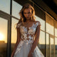 Abito da sposa in spiaggia Appliques in pizzo A-line Boho Bridal Dress Princess Ivory Plus Tulle Gowns