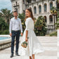 Vestido de noiva de decote de chiffon de chiffon curto manto de mariee personalizado para mulheres até os vestidos de noiva de manga comprida comprida