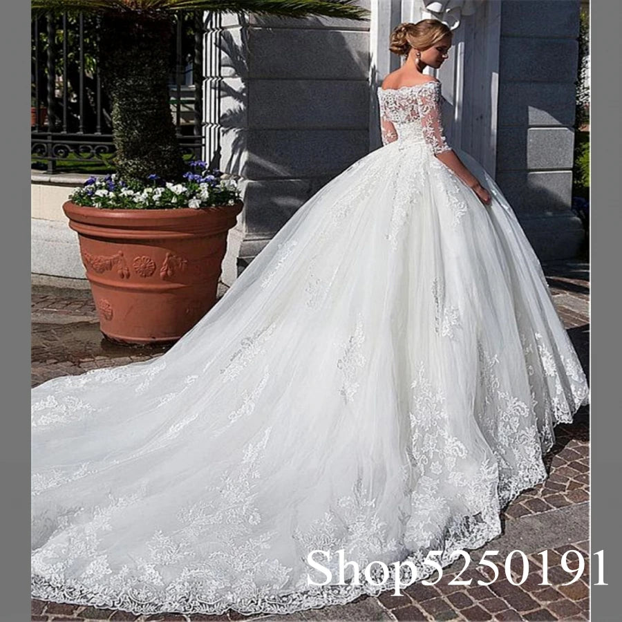 Attractive Off-the-shoulder Neckline Ball Gown Wedding Dress Lace Appliques & Beadings & Detachable Jacket vestido de noiva