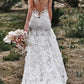 Robe de mariée sirène Vintage, col en v, dos nu, avec des Appliques en dentelle, fleurs 3D, robe de mariée de campagne, grande taille, sur mesure 