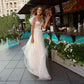 Gaun Perkahwinan Mudah A Line Capped Lengan Pendek Appliques Tulle Beach Gaun Pengantin Renda Up Back Vestidos de Novia
