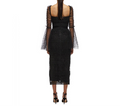 Dress Women Polka Dot Draped Mesh Sequined Mesh Long-sleeved Square Neck Halter Black Mid-length Bandage Midi Dress Gown