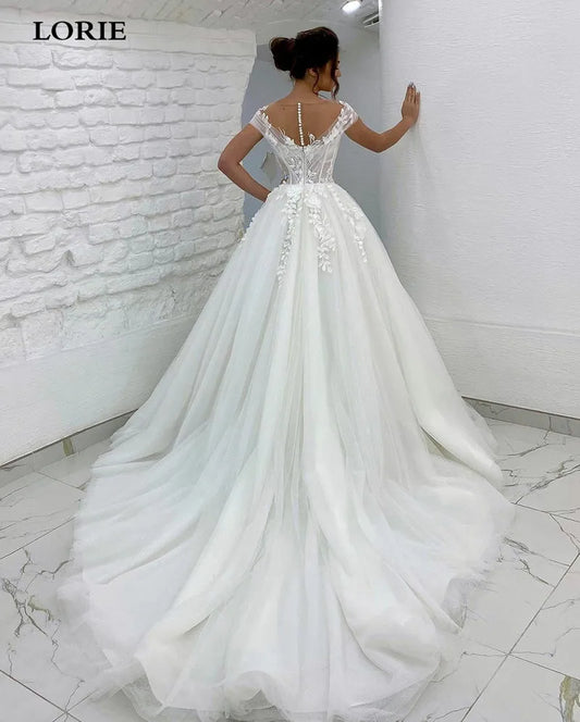 שמלת כלה לורי נסיכה מהכתף 3D תחרה אפליקציות שמלות כלה בוהו vestido de novia שמלות כדור תוצרת מותאמות