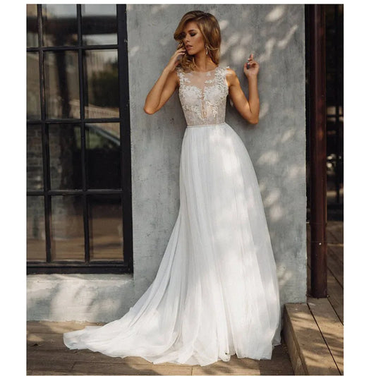 LoveDress Boho Wedding Dress For Women Ivory Lace Appliques Sexy Sleeveless Beach Bridal Dress Wedding Gowns Plus Size