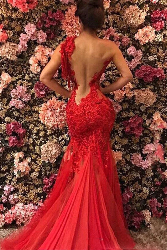 Vestidos de fiesta de sirena con espalda descubierta y transparencia roja, vestidos de noche de tul de encaje de talla grande, bata de noche Sexy abendkleider 2022