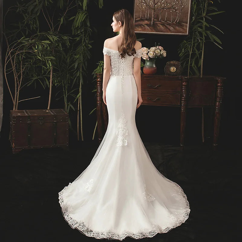 Vestidos de noiva de sereia de luxo para barcos de luxo vestido trompete vestido clássico vestido de noiva clássico vestido de noiva vestido de noiva