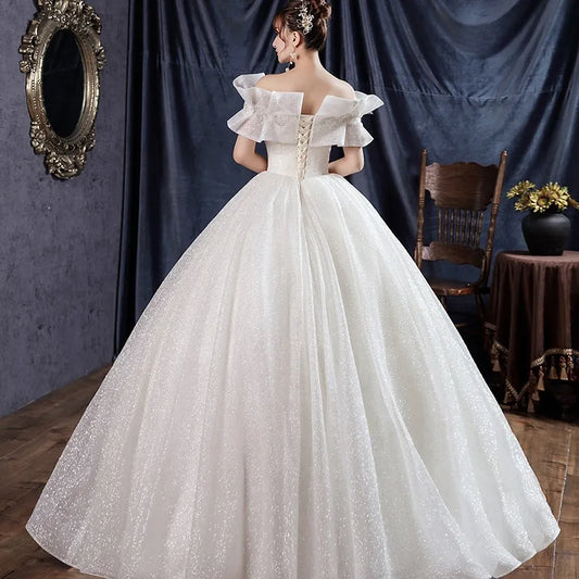 Abito da sposa da spalla Abito a palla dolce perle in pizzo di lusso per perle da sposa vestido de noviva plus sizee dy de mariee