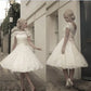 שמלת כלה תחרה קצרה באורך תה שרוולים קצרים גן שמלת כלה חתונה v-back vestidos de novia בהתאמה אישית