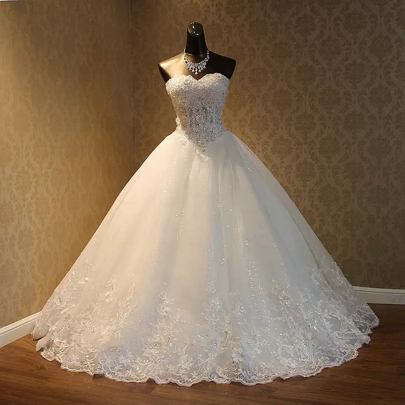 Hochzeitskleid Neue Braut trägerloser Hochzeitskleid Luxus Lace Ballkleid Prinzessin Vestido de Noiva Robe de Mariee Plus Size