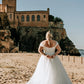 Robes de mariée de plage, grande taille, épaules dénudées, col en v, dos à lacets, robes de mariée en dentelle appliquée, ligne a 