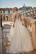 Charming A-line Wedding Dress Lace Applique V Neck Long Sleeve Bridal Gown Straps Vestidos De Novia Satin