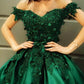 Green Prom Dress Lace Applique Floral Short Ball Gown Satin Off Shoulder Sweetheart Evening Party Gown Homecoming Dress