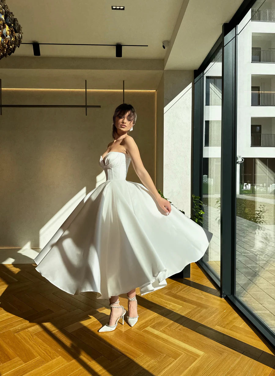 Vestidos de fiesta de boda a media pierna, corte en A, escote en forma de corazón, sin mangas, vestidos de novia hasta el té, vestido de noche sencillo para mujer