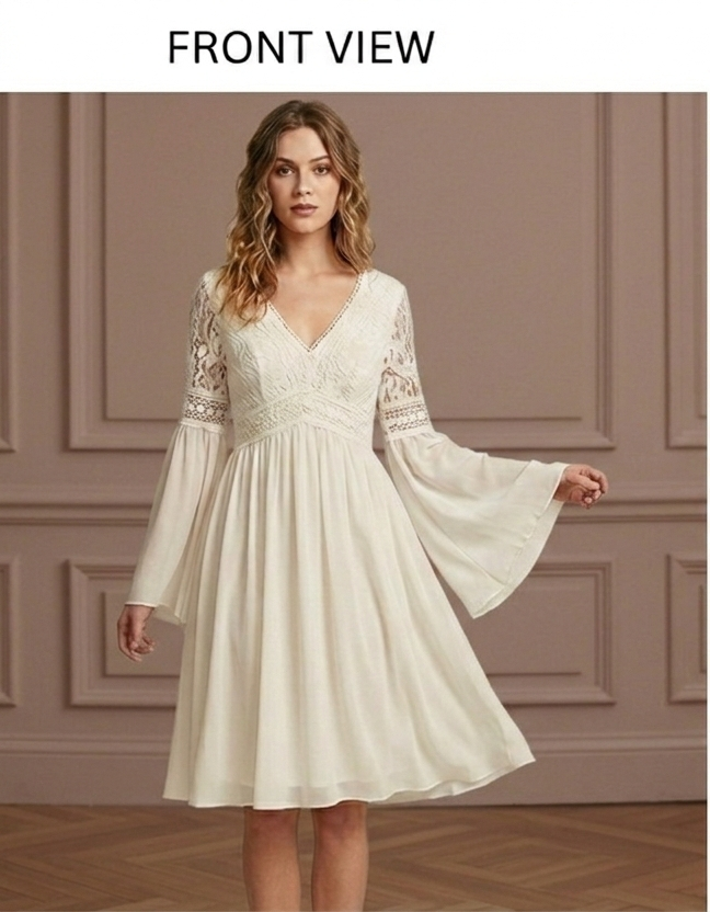 Vintage Boho Sleeve Wedding Dress Chiffon Beach Short Gown