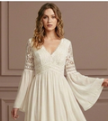 Vintage Boho Sleeve Wedding Dress Chiffon Beach Short Gown