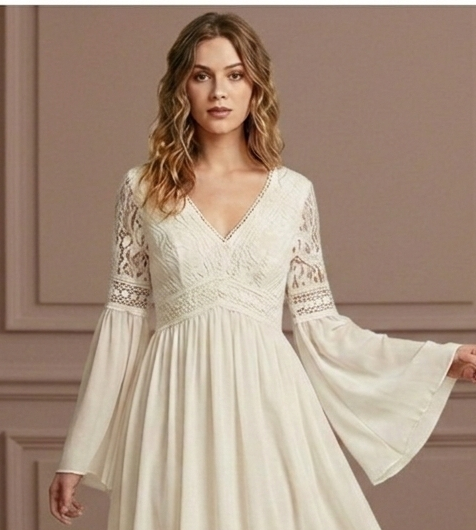 Vintage Boho Sleeve Wedding Dress Chiffon Beach Short Gown
