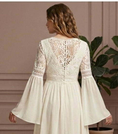 Vintage Boho Sleeve Wedding Dress Chiffon Beach Short Gown