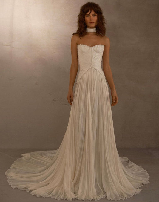 Gaun pengantin a-line yang murah hati lipatan sweetheats chiffon brides gaun untuk wanita menyapu kereta gaun pesta pengantin elgenat elgenat