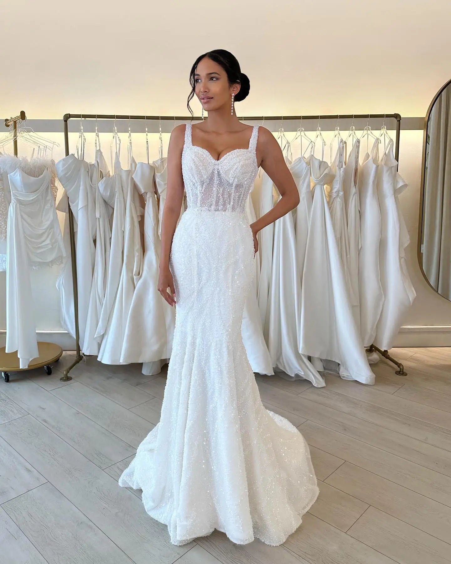 Elegante Meerjungfrau Brautkleider Schatz Pailletten Rückenlose Braut Kleider für Frauen Schnürbrautkleider Robe de Mariée