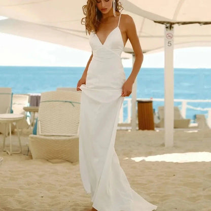 Sleeveless Deep Vine a V Simple Mermaid Wedding Dress per donne Open Wex Sexy Lunghezza da pavimento Abito da sposa personalizzato