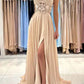 Blue Evening Dress A-Line Chiffon Long Prom Dress Lace Appliques Sweetheart Illusion See-Through Formal Party Gowns