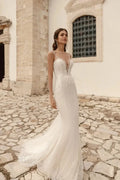 Sexy Deep V-neck Sleeveless Wedding Dress Sparkly Sequins Bride Robe Graceful Straight Long Bridal Gown Robe De Mariée Satin