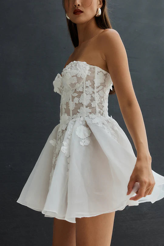 Sexy Mini A-Line Wedding Dresses Lace Flowers Sweetheart Sleeveless Bridal Gowns Women Robe De Marriage Wedding Party Dress