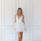 Deep V with Ruffle Mini Skirt Vestido De Novia Train Simple Bridal Gown Dress Wedding Dress Satin  Bow Court