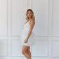 Deep V with Ruffle Mini Skirt Vestido De Novia Train Simple Bridal Gown Dress Wedding Dress Satin  Bow Court