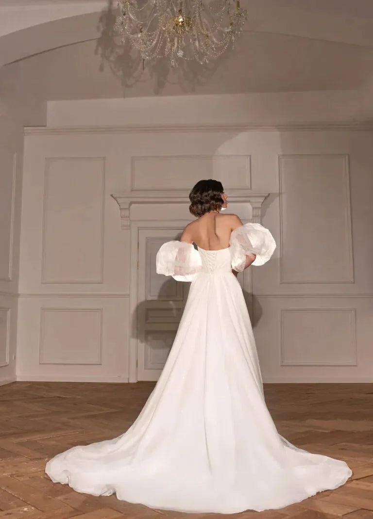 Simple Shiny Wedding Party Dresses Sweetheart Pleat A-Line Bridals Skirt High Side Slit Brides Dresses for Women vestidos Satin