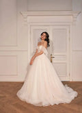 Elegant Off The Shoulder Lace Appliques Tulle Wedding Dresses For Women Sweetheart A-Line Bridal Gowns Vestidos De Novia Satin