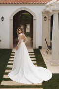 Minimalist A-Line Marriage Dress with Strapless Sweetheart Neckline, Button Detailing, and Natural Waistline Satin