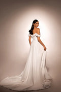 Chic A-Line Wedding Gown with Boat Neckline, Dropped Straps, and Button Embellishments Satin