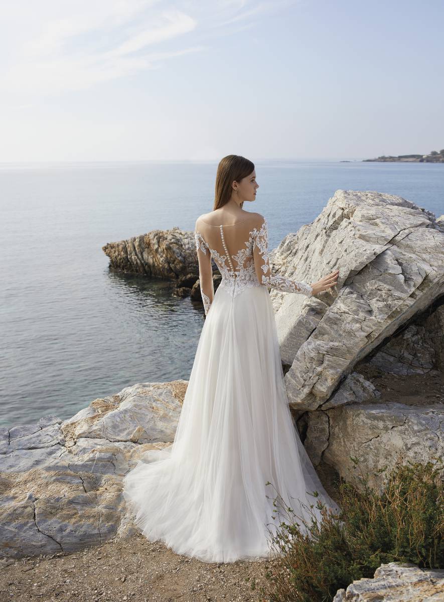 Vestido De Novia RODDRSYA con cuello redondo y manga larga, Vestidos De Novia con corte en A, ilusión De tul con botones, Vestidos De Novia De talla grande