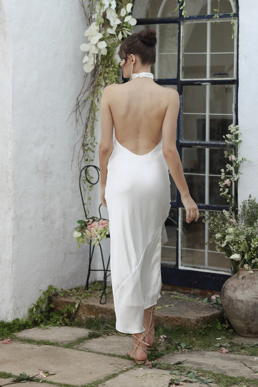 Vestidos De Novia De sirena sencillos, cruzados, con cuello Halter, elegantes, sin mangas, sin espalda, hasta el suelo, Vestidos De Novia