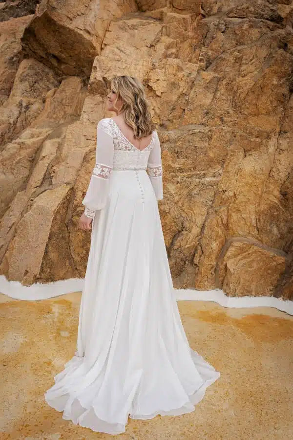 Pastrol – Robe De mariée trapèze en mousseline De soie, col rond, manches longues, avec des appliques De balayage, avec traîne, grande taille