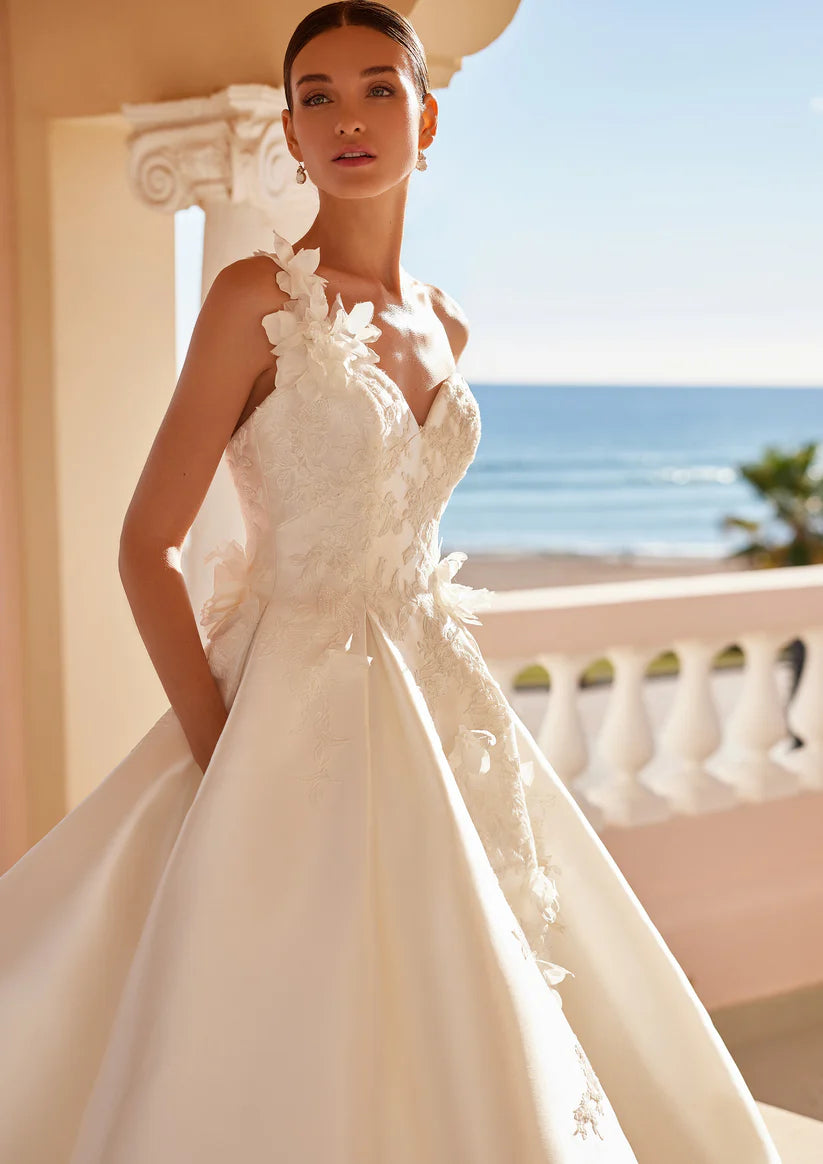 Abito da sposa Abito da ballo a cuore satinato senza schienale con appliques abito da sposa con cerniera una spalla per le donne personalizzati da misurare