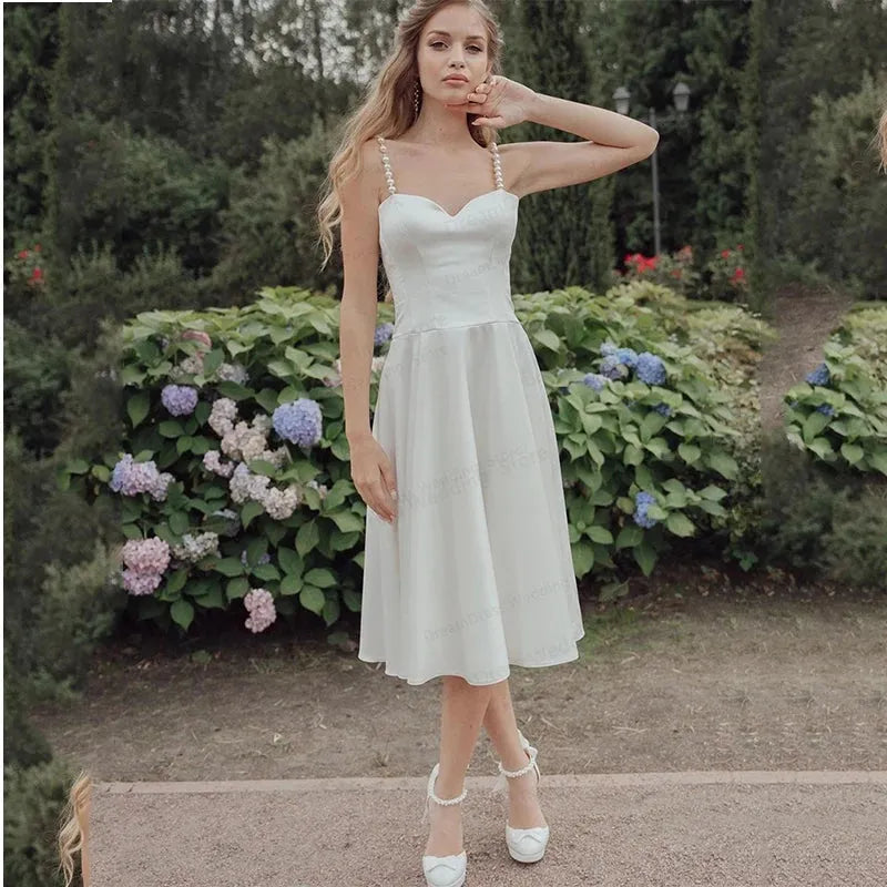 Short Wedding Dress Sweetheart White For Women Satin Sleeveless Summer Beach Custom Made For Women Bridal Gown Robe Floor length