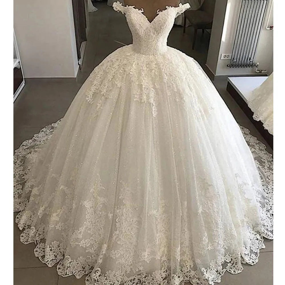 Vintage Vestidos De Novia Casamento Bridal Gowns Ball Gown Lace Applique Wedding Dress Robe De Mariee Trouwjurk 14w