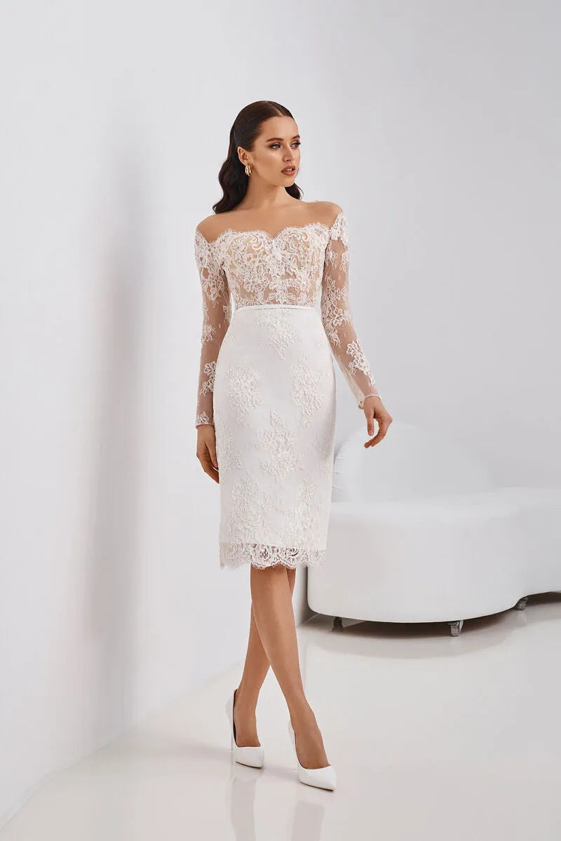 Short Wedding Dresses Boat Neck White ivory Bridal Dress White Bride Gowns High quality Satin Wedding Party Dress 24w